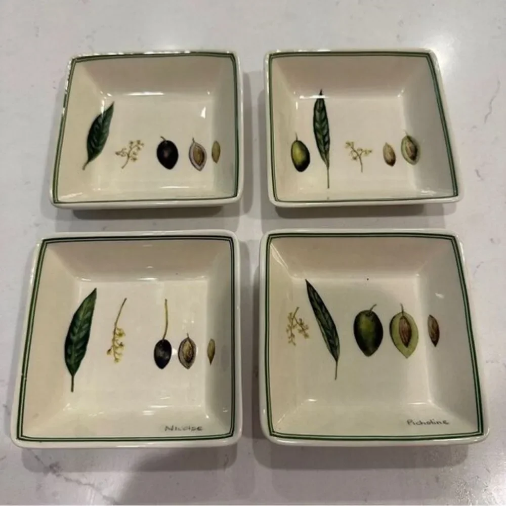 William Sonoma | four (4) olive bowls trays serving botanical olive collection